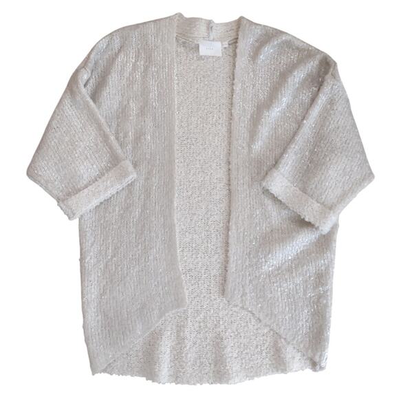 LUSH Cream Cocoon Sweater Size M Loose Casual Oversized Slouchy Kimono Metallic - Picture 7 of 12